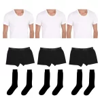 3’lü Denizci Askeri Kıyafet Seti (Beyaz Fanila – Siyah Boxer – Siyah Çorap)