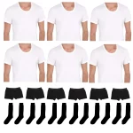 6’lı Denizci Askeri Kıyafet Seti (Beyaz Fanila – Siyah Boxer – Siyah Çorap)