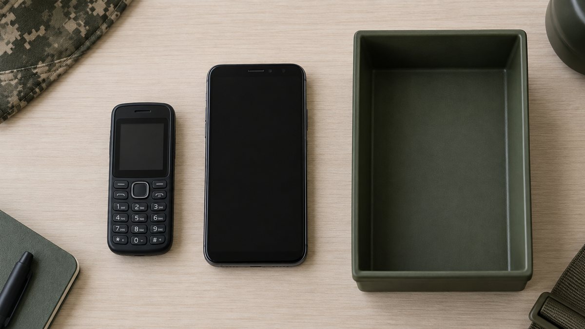 Tuşlu telefon akıllı telefon ve birlik girişinde eşya teslim tepsisi karşılaştırması
