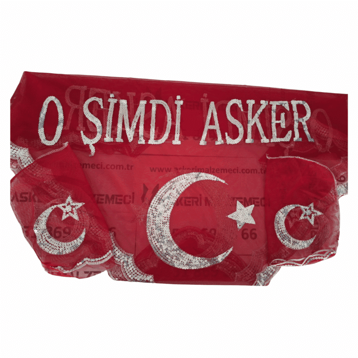 “O Şimdi Asker” Şalı ve İkili Eldiven Seti Kırmızı - Görsel 1