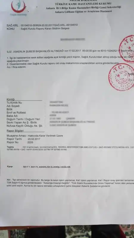 Askerde Çürük Raporu Örneği