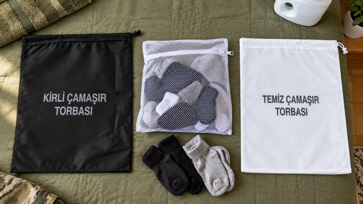 Sitedeki siyah kirli torba beyaz temiz torba ve ayrı çamaşır filesi